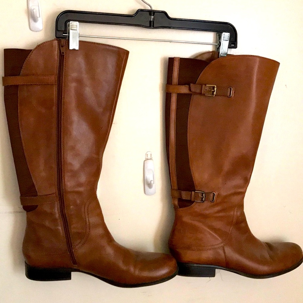 Brown leather wide calf boots